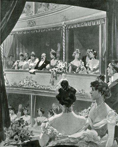 Král Edward VII. s rodinou v Covent Garden od Frederic de Haenen