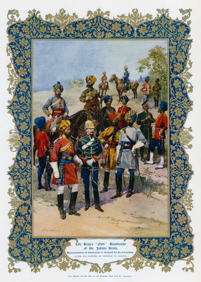 „Vlastní“ pluky indické armády krále Jiřího V. (barevné lito) od Frederic de Haenen