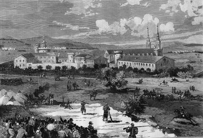 Umístění táborů jednotek generála Guyona Verniera (Guyon-Vernier) během obléhání Prewatches Abbey ve Frigolet, Bouches du Rhone (13) od Frederic de Haenen