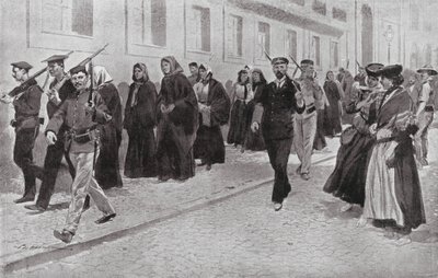 Jeptišky pod ochranou republikánů během revoluce (litografie) od Frederic de Haenen