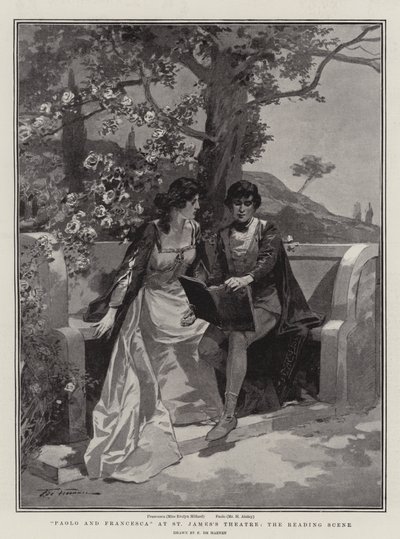 Paolo a Francesca v divadle svatého Jakuba, scéna čtení od Frederic de Haenen