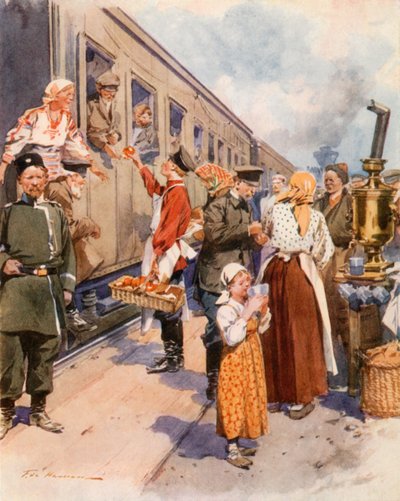 Prodavači čaje na venkovském nádraží od Frederic de Haenen