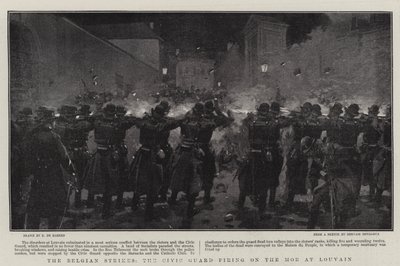 Údery Belgičanů, občanská garda střílející na loupežníky v Louvainu od Frederic de Haenen