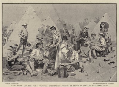 Odvážní a spravedliví, vojáci baví přátele při obědě v táboře v Pietermaritzburgu od Frederic de Haenen