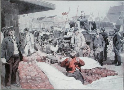 Sýrový trh v Alkmaaru, kolem roku 1910 (barevné lito) od Frederic de Haenen