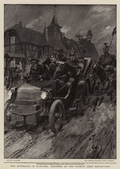 Motorové auto ve válce, důstojníci při manévrech německé armády od Frederic de Haenen