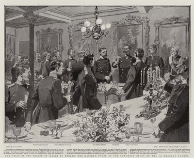 Návštěva prince z Walesu v Berlíně, Kaiserův přípitek při obědě v podání 1. dragounské gardy od Frederic de Haenen