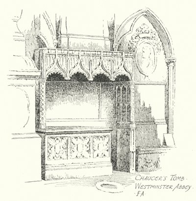 Chaucerova hrobka, Westminsterské opatství (litografie) od Frederick Adcock