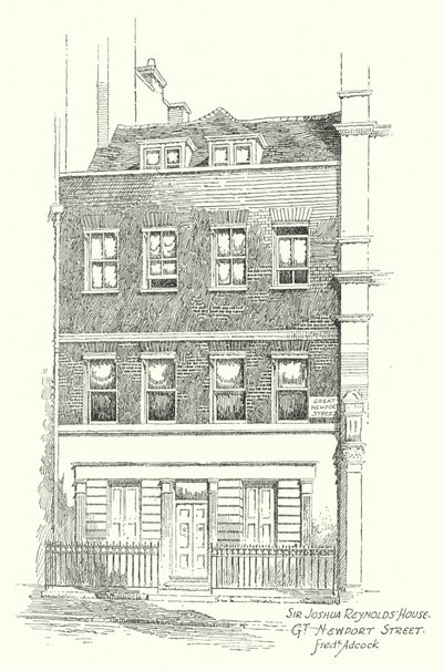 Dům sira Joshuy Reynoldse, Great Newport Street (litografie) od Frederick Adcock