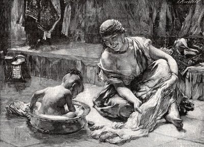 Dětská koupel, Egypt od Frederick Arthur Bridgman