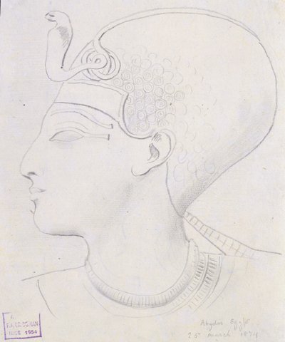 Studie reliéfu hlavy Setiho I. (1394-1279 př. n. l.) v chrámu Setiho I., Abydos, 1874 od Frederick Arthur Bridgman