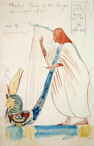 Nástěnná malba harfenistky v hrobce Ramesse III v Thébách od Frederick Arthur Bridgman