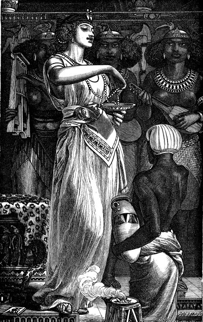 Kleopatra VII 69-30 př.nl, královna Egypta, rozpouštění perel ve víně, 1866 od Frederick Augustus Sandys