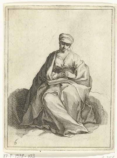Sedící, modlící se žena 15 malých figurek (název série) od Frederick Bloemaert