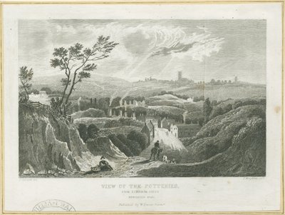 Burslem - View of the Potteries: rytina, nd [c 1830] od Frederick Calvert