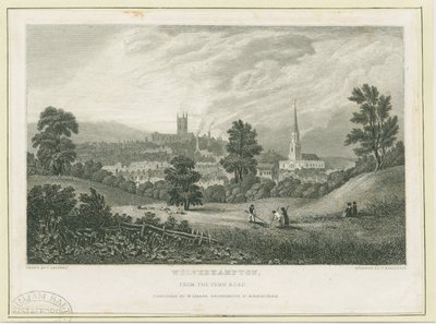 Wolverhampton - Pohled do dálky z Penn Road: ocelorytina, nd [c 1830] (tisk) od Frederick Calvert