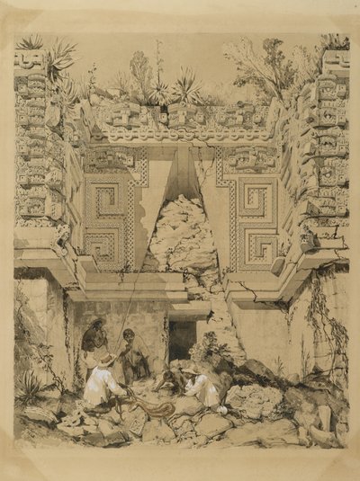 Archway, Casa del Gobernador, Uxmal, Yucatan, 1843 (sépiový inkoust a praní na tkaném papíře) od Frederick Catherwood