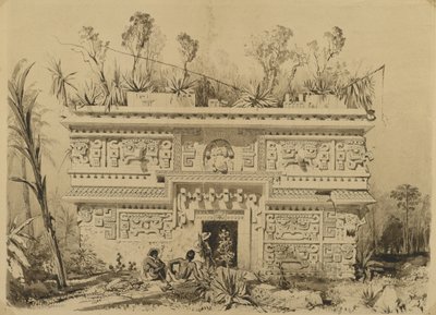 Las Monjas, Chichen Itza, Yucatan, 1843 (sépiový inkoust a praní na tkaném papíře) od Frederick Catherwood