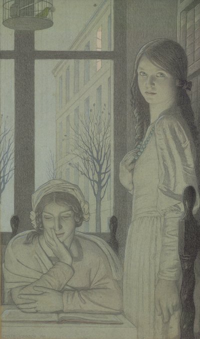 Interiér - Večer, 1915 (tužka, wash a kvaš) od Frederick Cayley Robinson