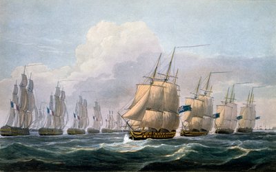 Kapitán Beresford v HMS Theseus vede svou eskadru lodí z „Námořní chronologie Velké Británie“, od J. Ralfe, 1820 od Frederick Christian Lewis