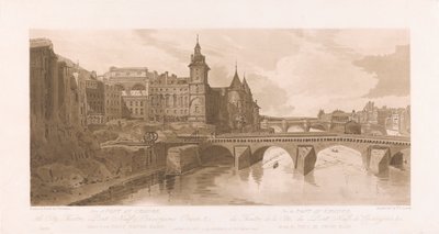 Pohled na Pont au Change, Theater de la Cite, Pont Neuf a věznici Conciergerie od Frederick Christian Lewis the Elder