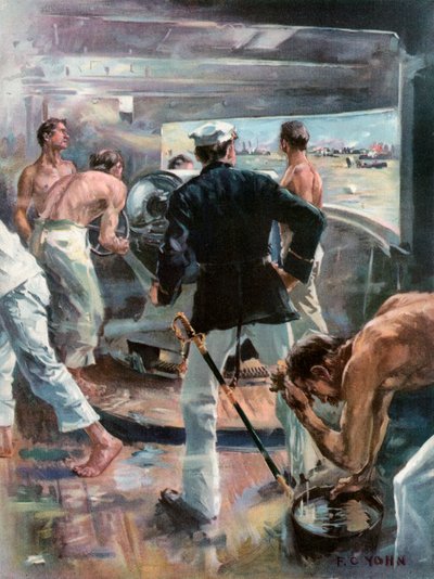 Bitva o Manilský záliv. Boj s šestipalcovým dělem na palubě Olympie od Frederick Coffay Yohn