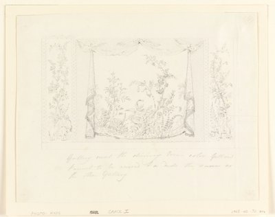 Kresba, Královský pavilon, Brighton, Modrý (jižní) salonek, návrh výzdoby stěn, cca 1820 od Frederick Crace