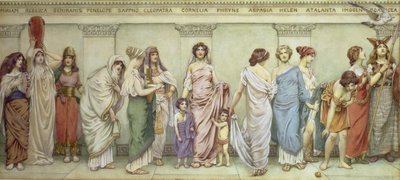 Velké ženy starověku: Miriam, Rebeka, Semiramis, Penelopa, Sapfó, Kleopatra, Kornélie, Fryna, Aspasia, Helena, Atalanta, Imogen a Boadicea. od Frederick Dudley Walenn