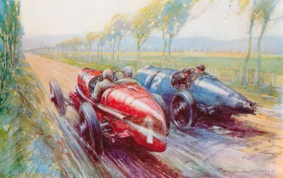 Felice Nazzaro vyhrál Grand Prix 1922 a řídil jeden z nových a velmi rychlých Fiatů (barevné lito) od Frederick Gordon (after) Crosby
