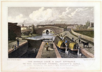Dvojitý zdymadlo a východní vchod do Islingtonského tunelu, Regents Canal, 1827 od Frederick James Havell
