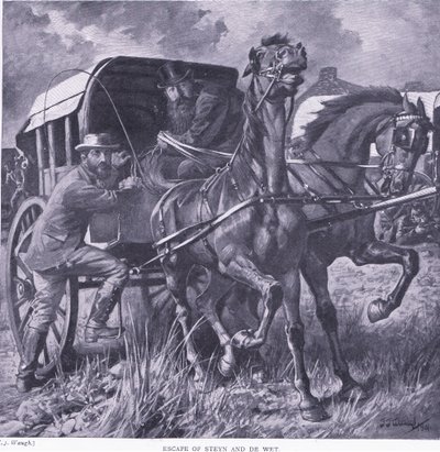 Útěk Steyna a De Wita, ilustrace z Po Pretorii: Guerilla War, 1902 od Frederick Judd Waugh