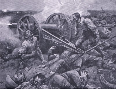 Obrana Dewetsdorpu: práce s 15librovým jednou rukou, ilustrace z Po Pretorii: Guerilla War, 1902 od Frederick Judd Waugh