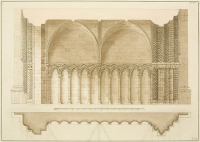 College Gateway, sekce a plán (tužka a akvarel na papíře) od Frederick Mackenzie