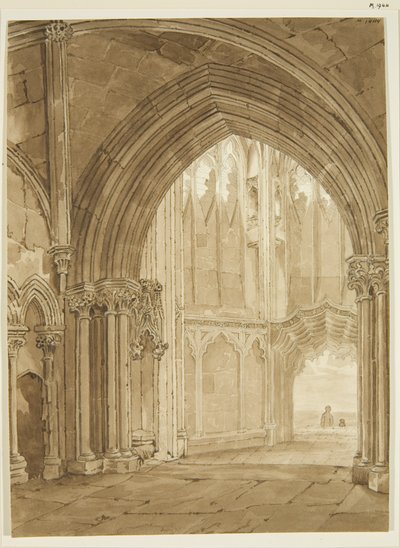Interiér severní verandy St Mary Redcliffe od Frederick Mackenzie