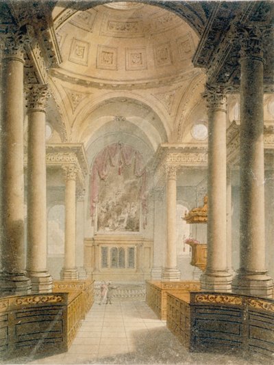 Interiér kostela St Stephen Walbrook, City of London, 1810 od Frederick Mackenzie