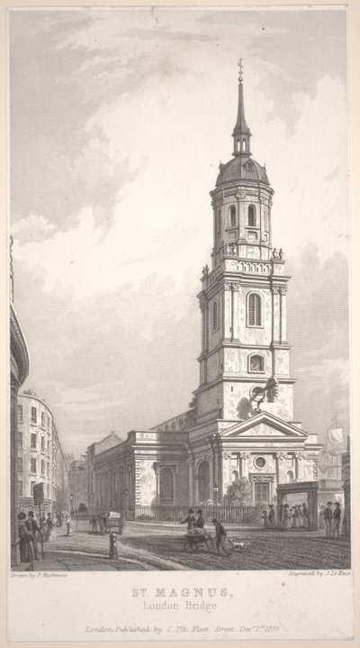 St. Magnus, London Bridge, rytina John Henry Le Keux (1783-1846) od Frederick Mackenzie