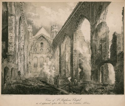 Pohled na kapli svatého Štěpána, jak vypadala po požáru v říjnu 1834 od Frederick Mackenzie