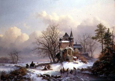 Zimní krajina s bruslaři (olej na plátně) od Frederick Marianus Kruseman