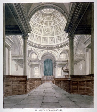 Kostel svatého Štěpána Walbrooka, City of London, c1840. od Frederick Nash