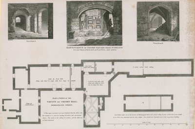 Půdorys a pohledy na klenby Crosby Hall, Bishopsgate Street od Frederick Nash