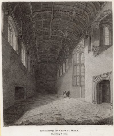 Interiér Crosby Hall, při pohledu na jih od Frederick Nash