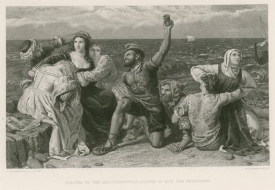 Piráti Středomoří hrají v kostky pro vězně (rytina) od Frederick Richard Pickersgill