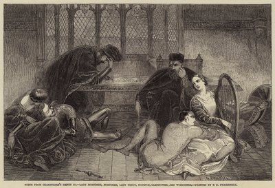 Scéna ze Shakespearova Jindřicha IV, lady Mortimerová, Mortimer, lady Percyová, Hotspur, Glendower a Worcester od Frederick Richard Pickersgill