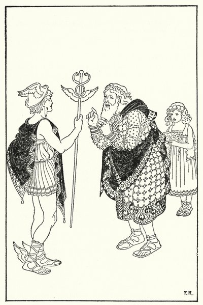 Midas vnímal postavu cizince stojícího v místnosti (litho) od Frederick Richardson
