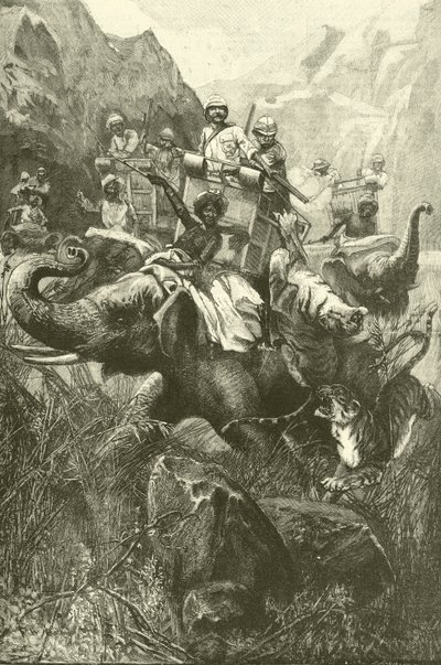 Lov tygrů v Indii (rytina) od Frederick William Burton
