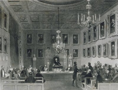 Pohled do interiéru Somerset House, zobrazující setkání Royal Antiquarian Society, c.1840 od Frederick William Fairholt