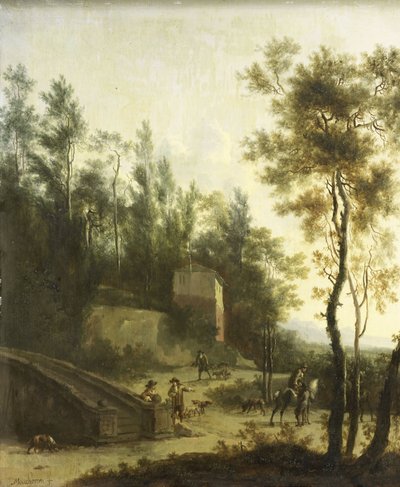 Italská krajina s lovci od Frederick de (manner of) Moucheron