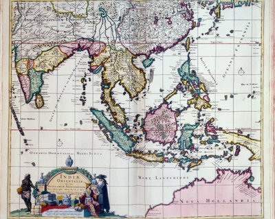 Zeměpis: mapa východní Indie Fredericka de Witta (aktivní kolem roku 1650) Paříž 17. století, B.N. od Frederick de Wit