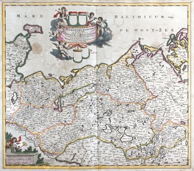 Mapa vévodství Mecklenburg Schwerin (Německo) (lept od Frederick de Wit