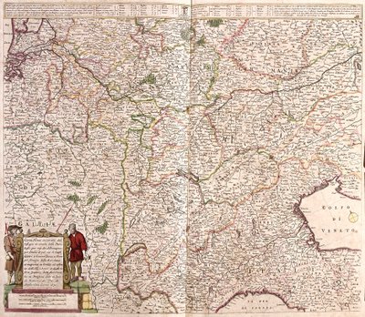 Mapa oblasti řetězce Alp (Francie, Itálie, Německo) (lept od Frederick de Wit